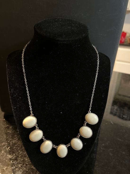 Liz Claiborne Jewelry - Liz Claiborne Cream Oval Pendant Necklace with Silver-Tone Chain